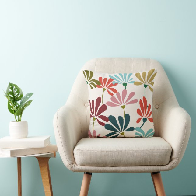 Vibrant & Colorful Floral Throw Pillow (Chair)