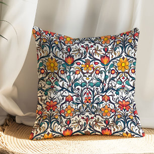 Vibrant colorful flower Art nouveau William Morris Throw Pillow