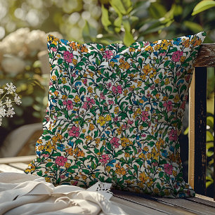 Vibrant colorful flower Art nouveau William Morris Throw Pillow