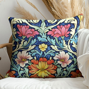 Vibrant colorful flower Art nouveau William Morris Throw Pillow