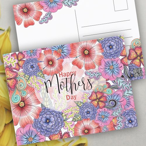 Vibrant Colorful Flowers and Leaves Mothers Day Postcard