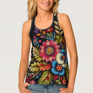 Vibrant & Colorful Flowers and Leaves Tank Top