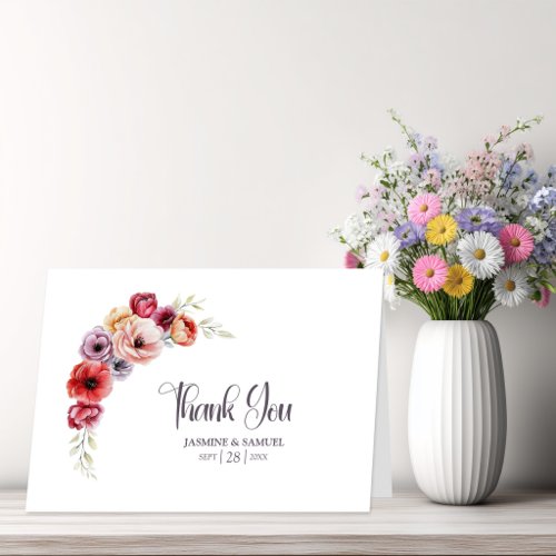 Vibrant Colorful Flowers Wedding Thank You Card