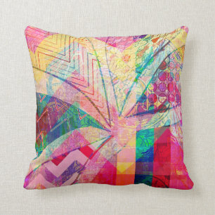 Vibrant Colorful Funky Abstract Girly Butterfly Ch Throw Pillow