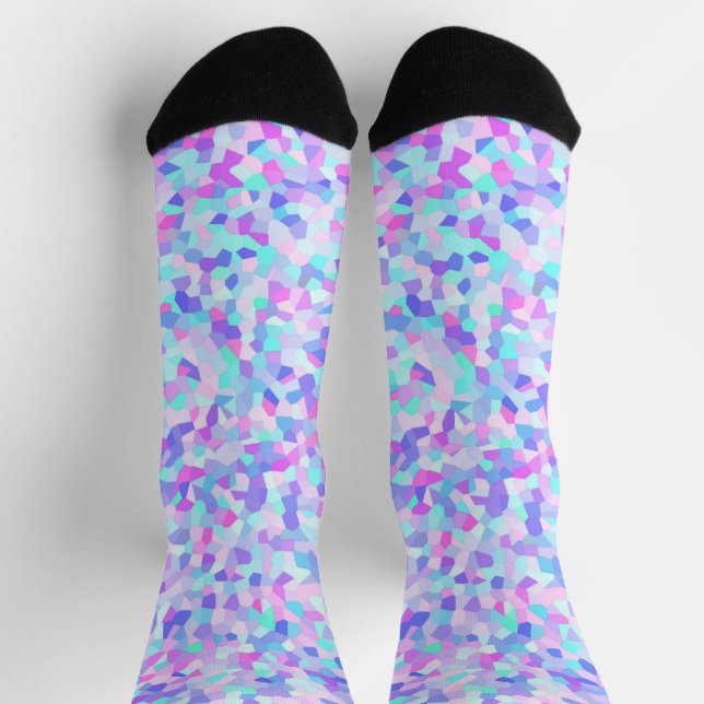 Vibrant Colorful Funky Boho Groovy Sprinkle Mosaic Socks (Top)