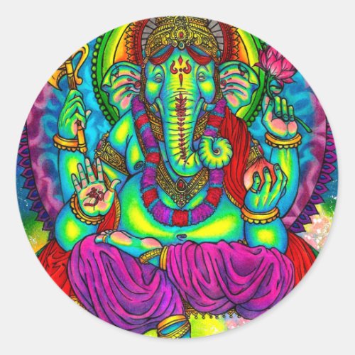 Vibrant Colorful Ganesh Painting Classic Round Sticker