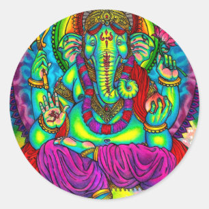 Vibrant Colorful Ganesh Painting Classic Round Sticker