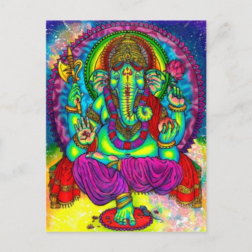Vibrant Colorful Ganesh Painting Postcard