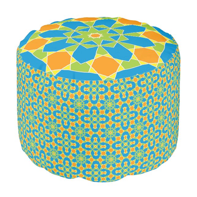 Vibrant Colorful Geometric Pouf (Angled Front)