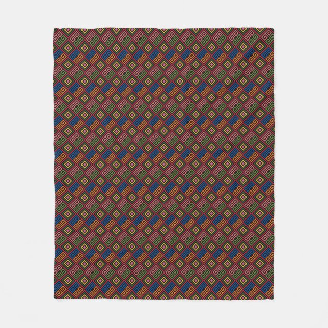 Vibrant Colorful Geometric Tile Repeat Pattern Fleece Blanket (Front)