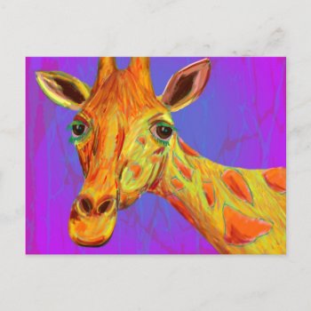 Vibrant Colorful Giraffe In Orange And Yellow Postcard by IBadishi_Digital_Art at Zazzle