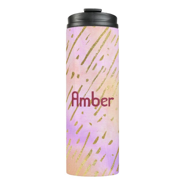 Vibrant Colorful Gold and Pink Thermal Tumbler (Front)