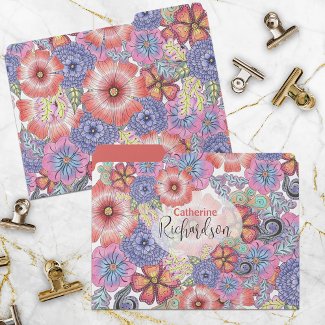 Vibrant Colorful Hand-drawn Flowers and Leaves