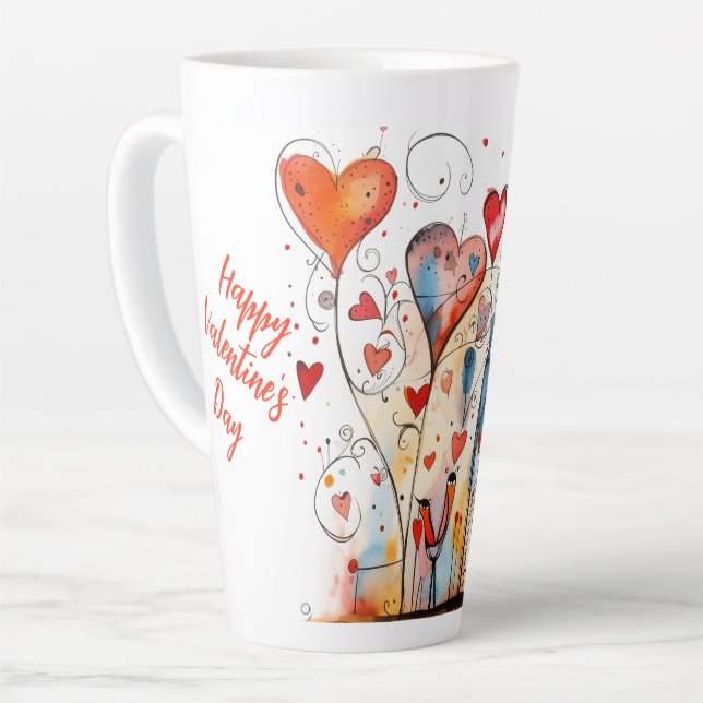 Vibrant & Colorful Happy Valentine's Day Latte Mug (Left Angle)