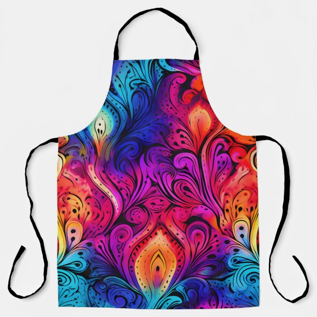 Vibrant Colorful Indian Tie & Dye Pattern Apron (Front)