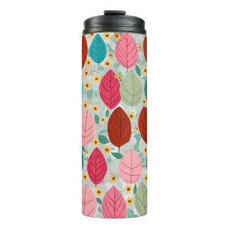 Vibrant Colorful Leaf Seamless Pattern - Modern Fl Thermal Tumbler