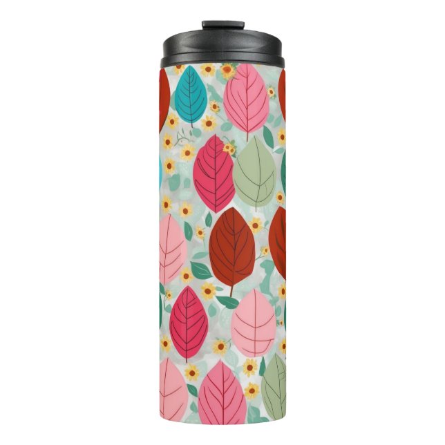 Vibrant Colorful Leaf Seamless Pattern - Modern Fl Thermal Tumbler (Front)