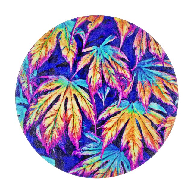 Vibrant Colorful Leaves Pattern Cutting Board (Front)