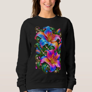 Vibrant Colorful Lily Flowers Sweatshirt, Magical Sweatshirt