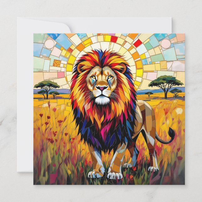 Vibrant Colorful Lion Mosaic Blank  (Front)