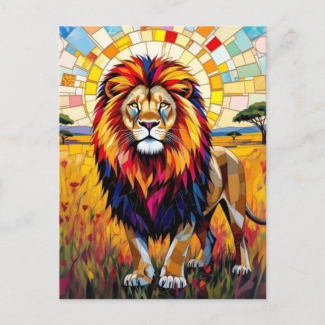 Vibrant Colorful Lion Mosaic Blank  Postcard (Front)