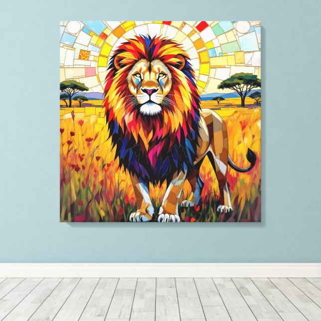 Vibrant Colorful Lion Mosaic   Canvas Print (Insitu(Wood Floor))