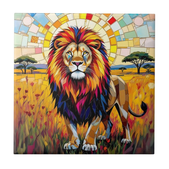 Vibrant Colorful Lion Mosaic   Ceramic Tile (Front)