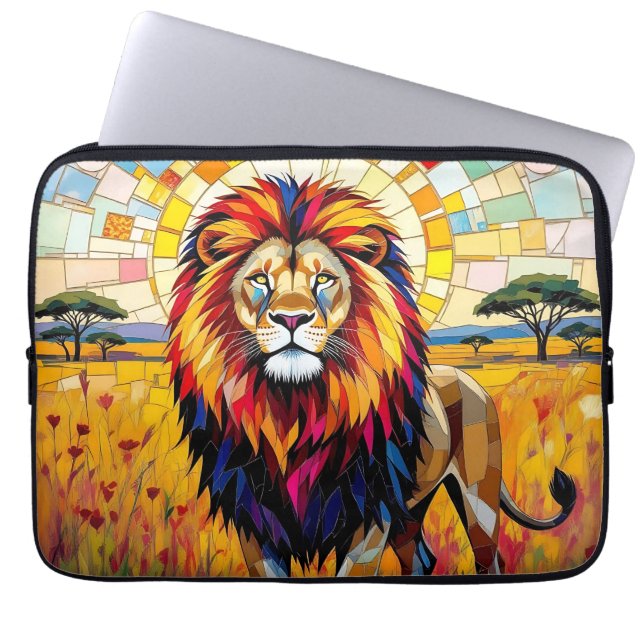 Vibrant Colorful Lion Mosaic   Laptop Sleeve (Front)