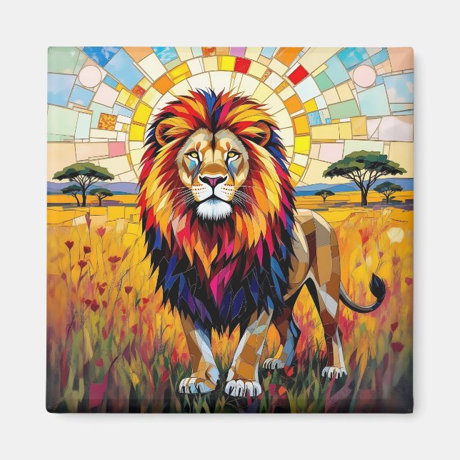 Vibrant Colorful Lion Mosaic   Magnet (Front)