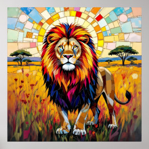 Vibrant Colorful Lion Mosaic Poster