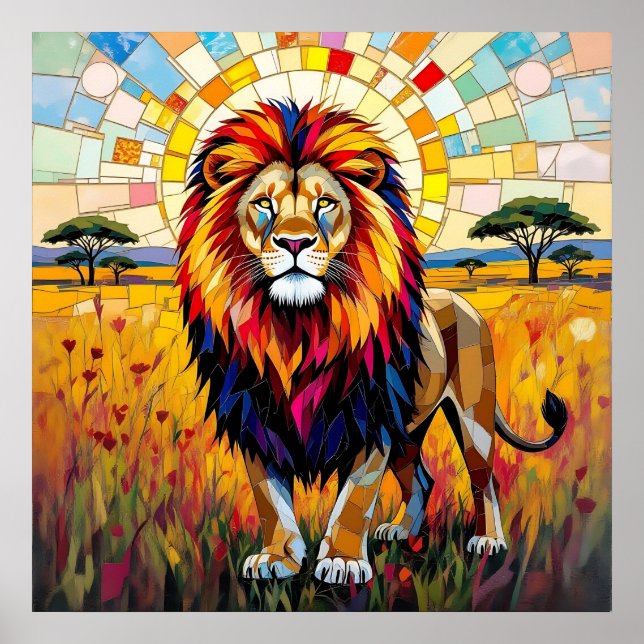 Vibrant Colorful Lion Mosaic   Poster (Front)