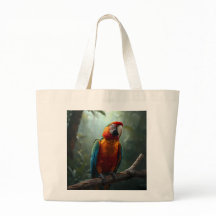 Vibrant Colorful Macaw Parrot Canvas Tote Bag