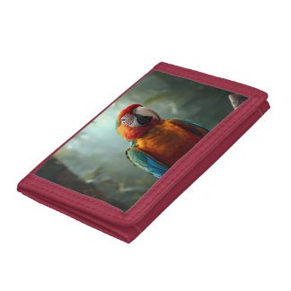 Vibrant Colorful Macaw Parrot Green Leather Wallet