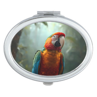Vibrant Colorful Macaw Parrot Green Leather Wallet Compact Mirror