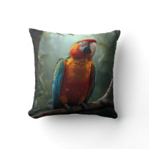 Vibrant Colorful Macaw Parrot Tropical Throw Pillo
