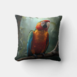 Vibrant Colorful Macaw Parrot Tropical Throw Pillo Pillow