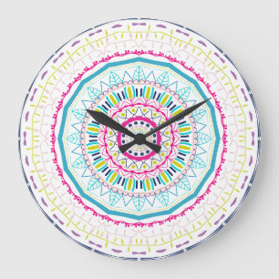 Vibrant Colorful Mandala Art Large Clock