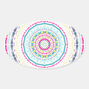 Vibrant Colorful Mandala Art Oval Sticker