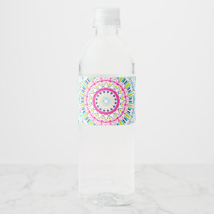 Vibrant Colorful Mandala Art Water Bottle Label