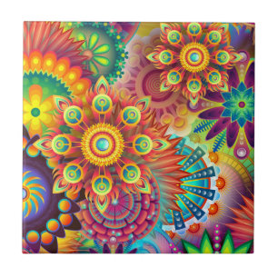 Vibrant Colorful Mandalas Pattern Ceramic Tile