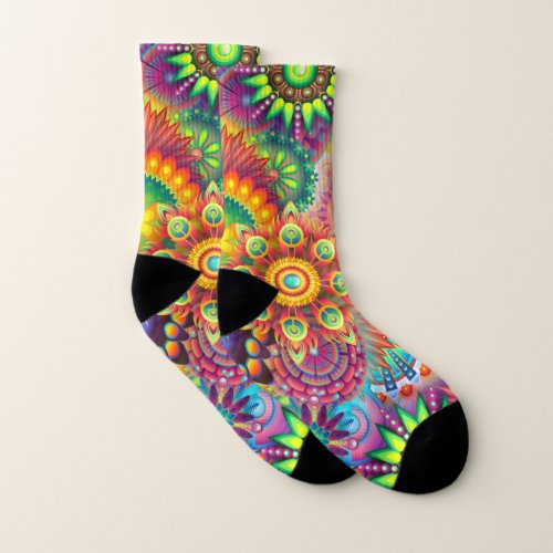 Vibrant Colorful Mandalas Pattern Socks