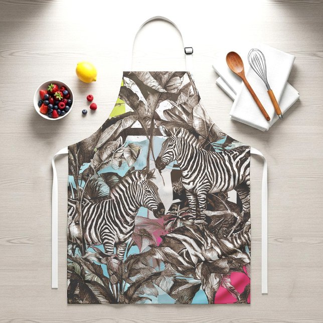 Vibrant Colorful Mixed Zebra Jungle Pattern Apron (Creator Uploaded)