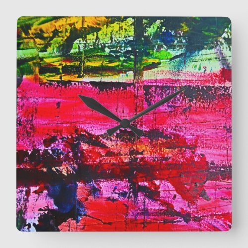 Vibrant colorful modern abstract art design square wall clock
