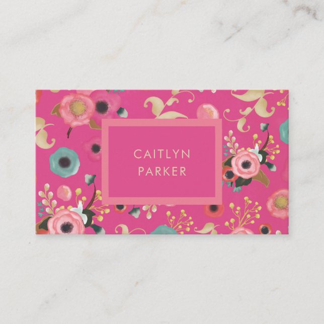 Vibrant | Colorful Modern Floral in Pink Business Card (Front)