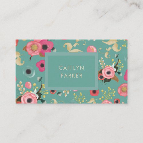 Vibrant  Colorful Modern Floral in Teal Business Card