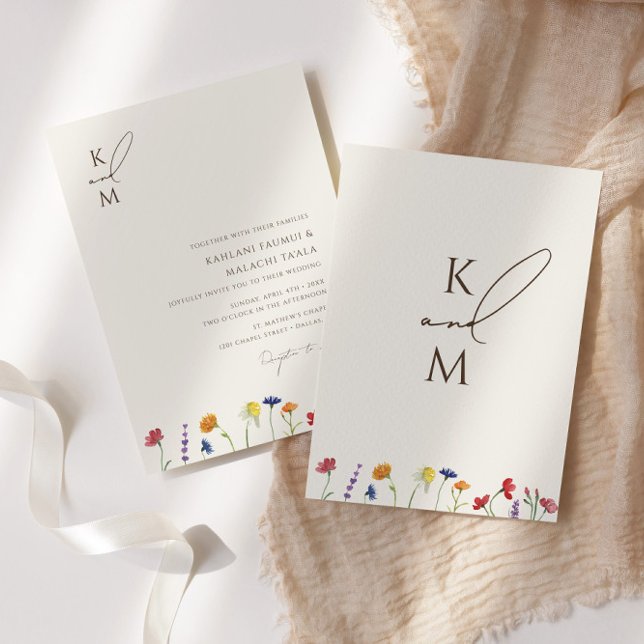 Vibrant Colorful Monogram Wildflower Bloom Wedding Invitation (Creator Uploaded)