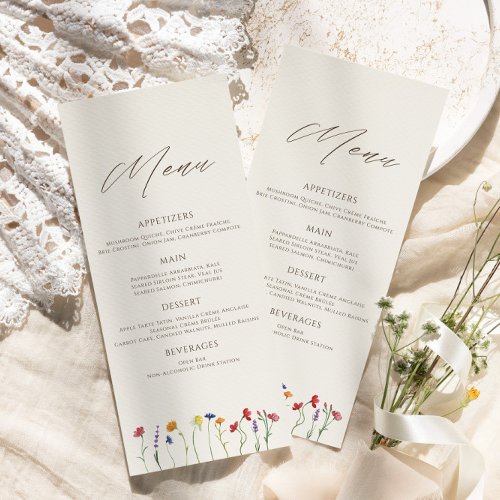 Vibrant Colorful Monogram Wildflower Bloom Wedding Menu