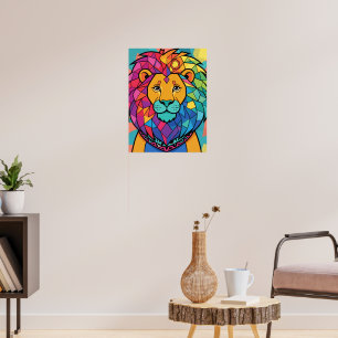 Vibrant Colorful Mosaic Lion Geometric Abstract Po Poster