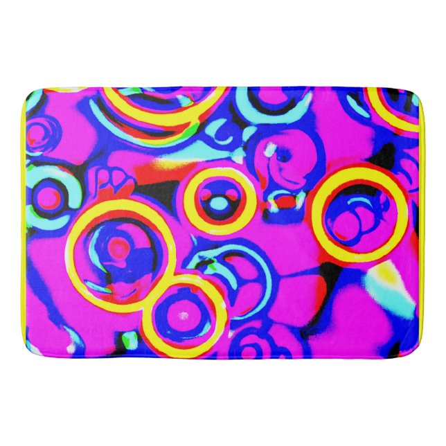 Vibrant Colorful Neon Pattern Bath Mat (Front)