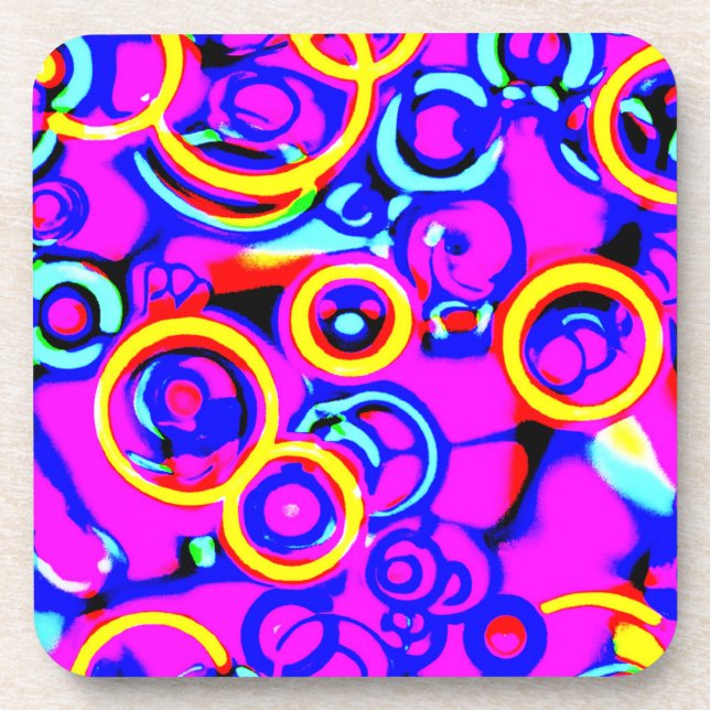Vibrant Colorful Neon Pattern Beverage Coaster (Front)